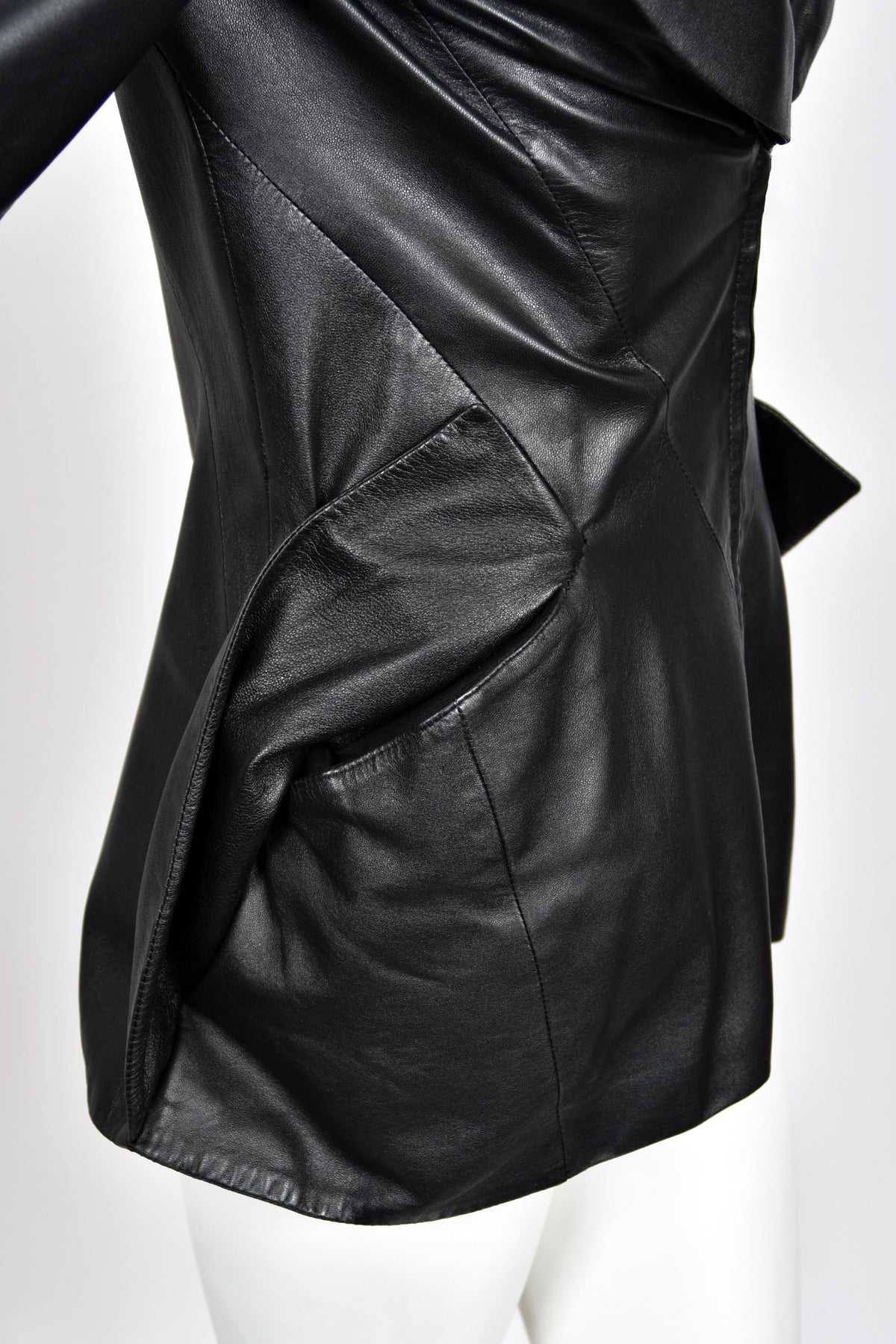 1998 Alexander McQueen Lifetime &#39;Joan&#39; Collection Black Leather Sculpted Jacket