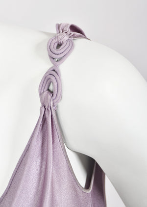 2000 John Galliano Lilac Satin Asymmetric Draped High Slit Bias-Cut Slip Dress