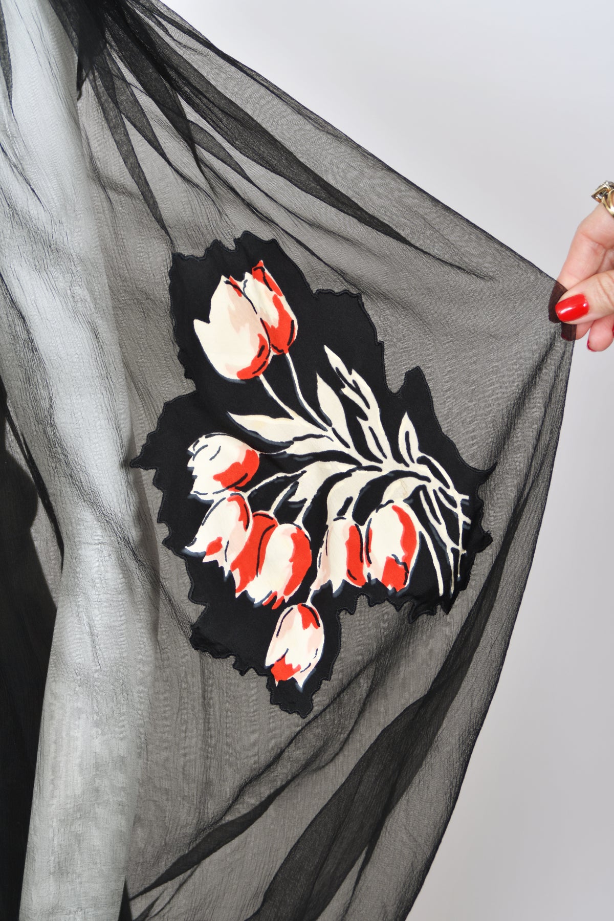 1936 Ginger Rodgers for Lettie Lee ‘Old Hollywood’ Floral Silk Appliqué Billow Sleeve Dress