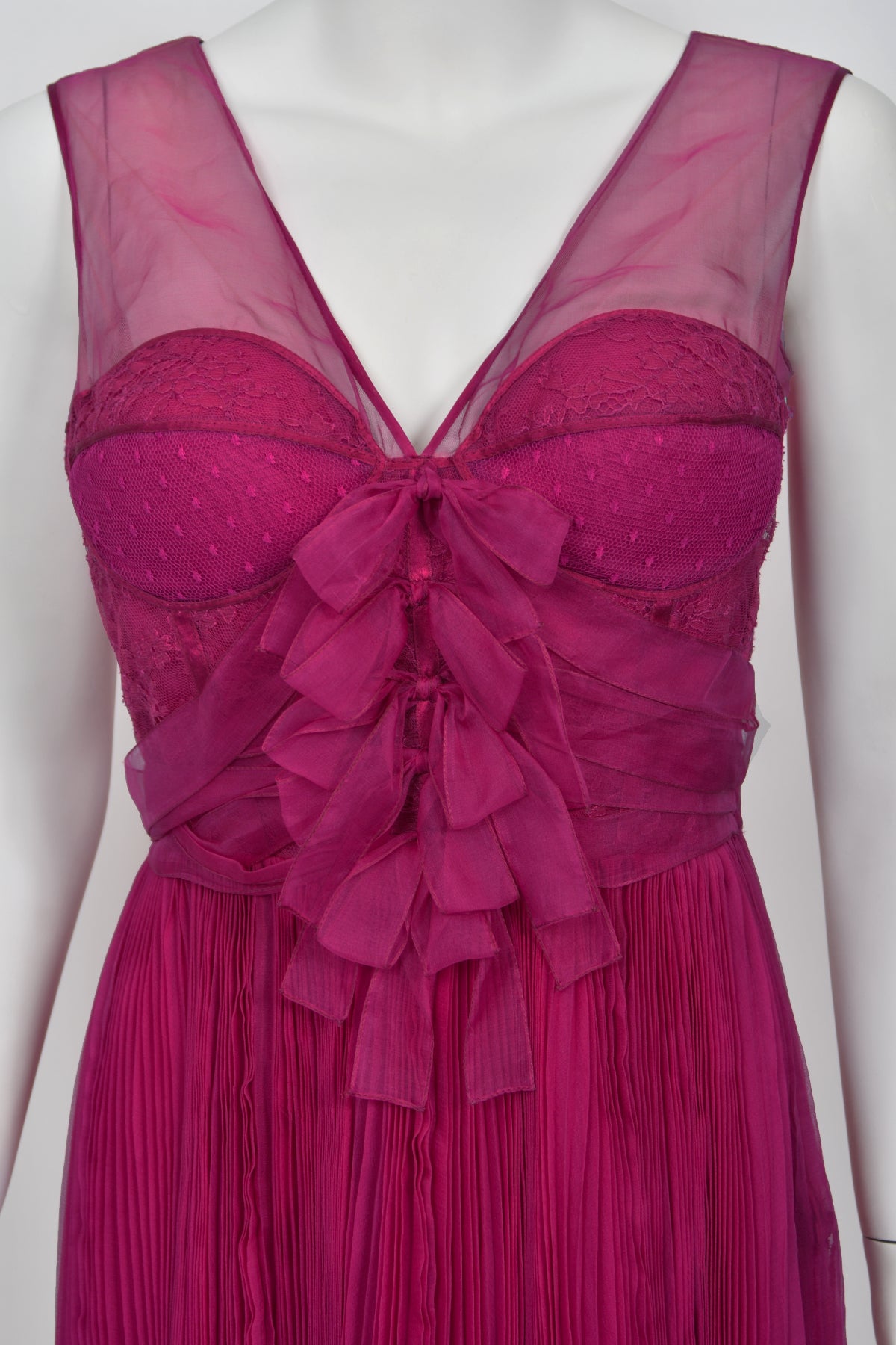 2010 Christian Dior by John Galliano Fuchsia Pink Pleated Sheer Silk Lingerie Dress
