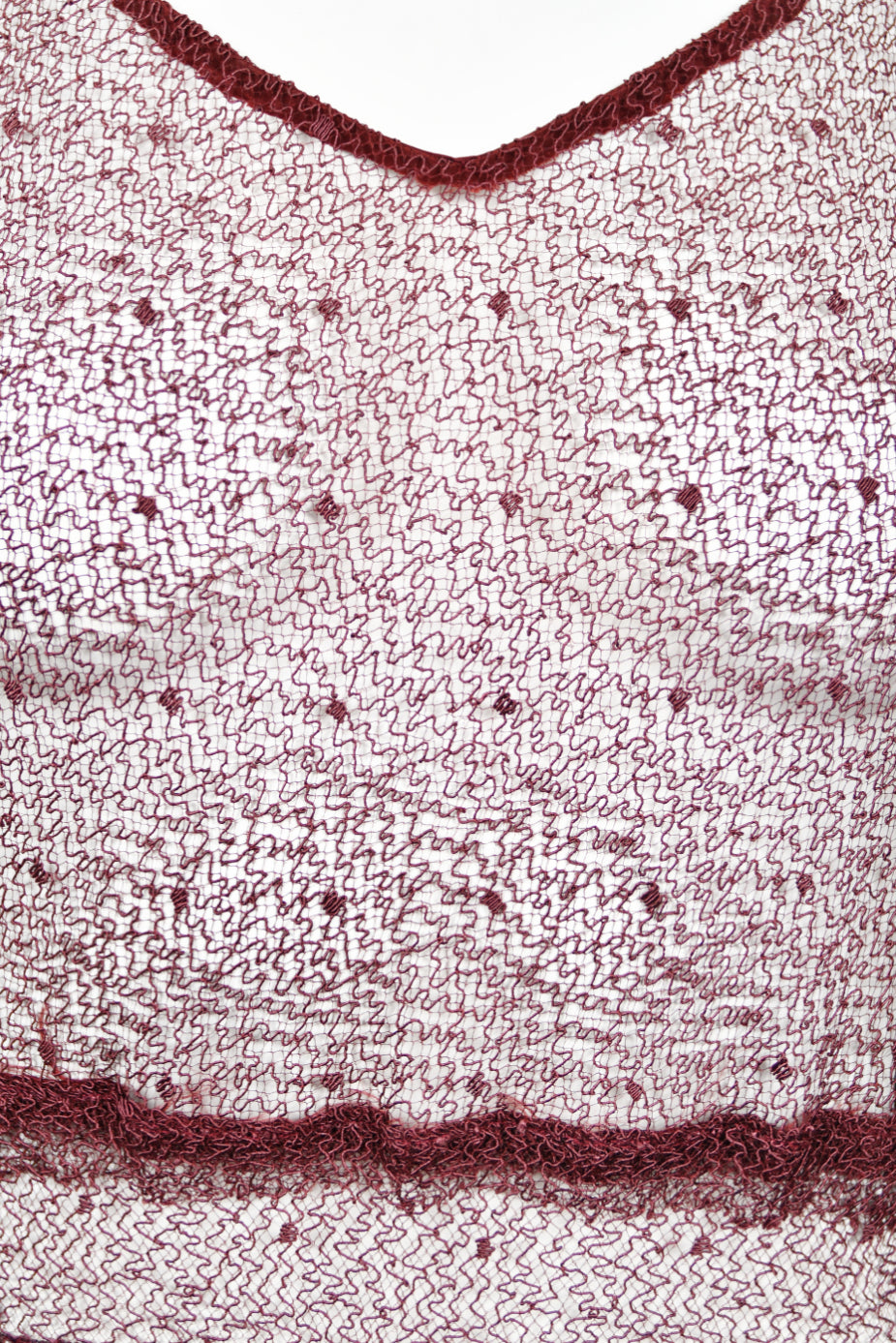 1930's French Sheer Burgundy Lace Tiered Bias-Cut Gown & Matching Capelet