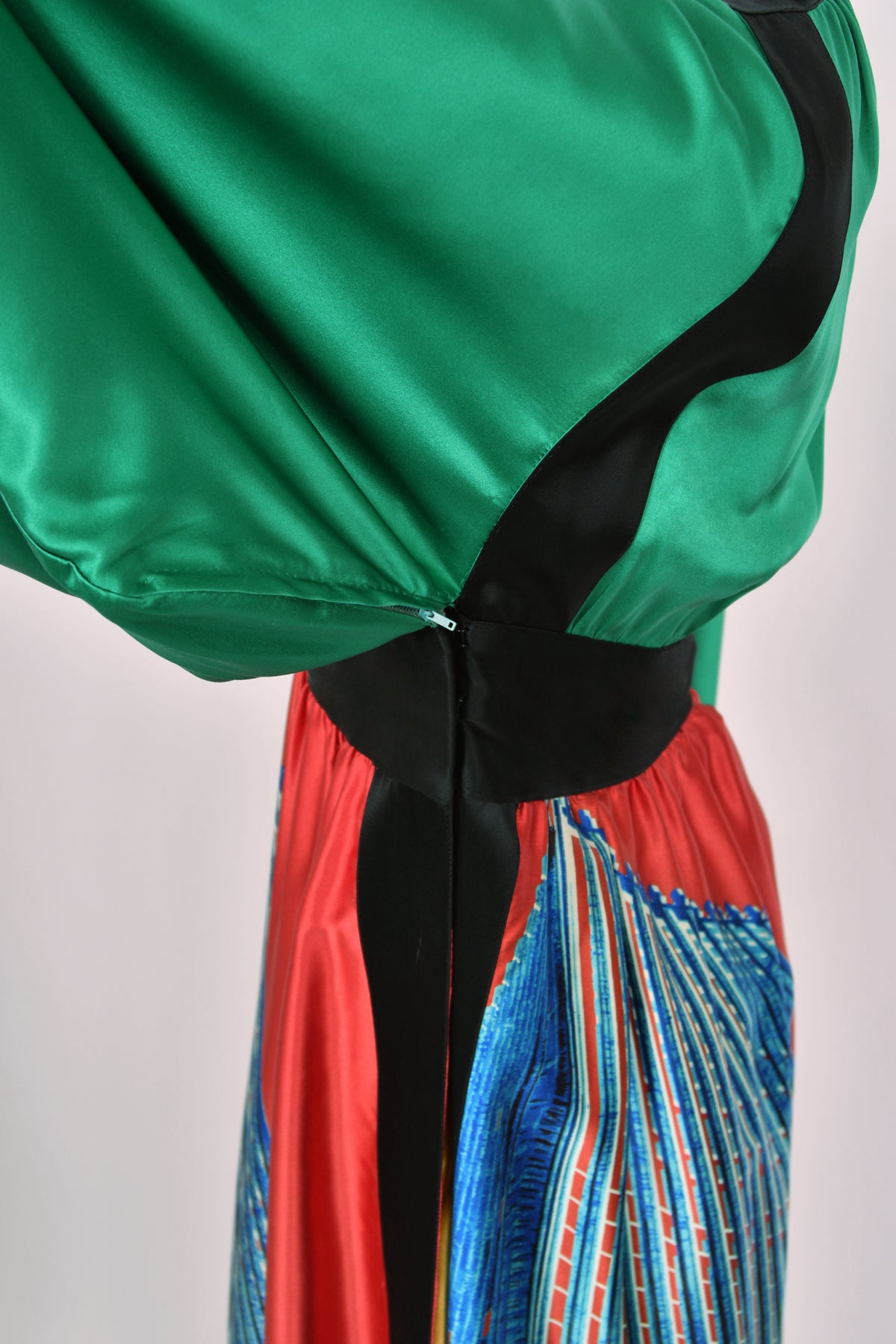 1977 Ungaro Haute Couture Runway Colorful Silk Kimono-Sleeve Tunic Blouse &amp; Skirt Ensemble