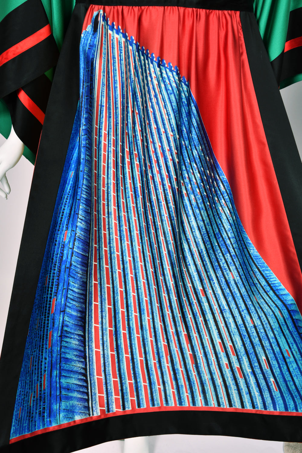 1977 Ungaro Haute Couture Runway Colorful Silk Kimono-Sleeve Tunic Blouse &amp; Skirt Ensemble