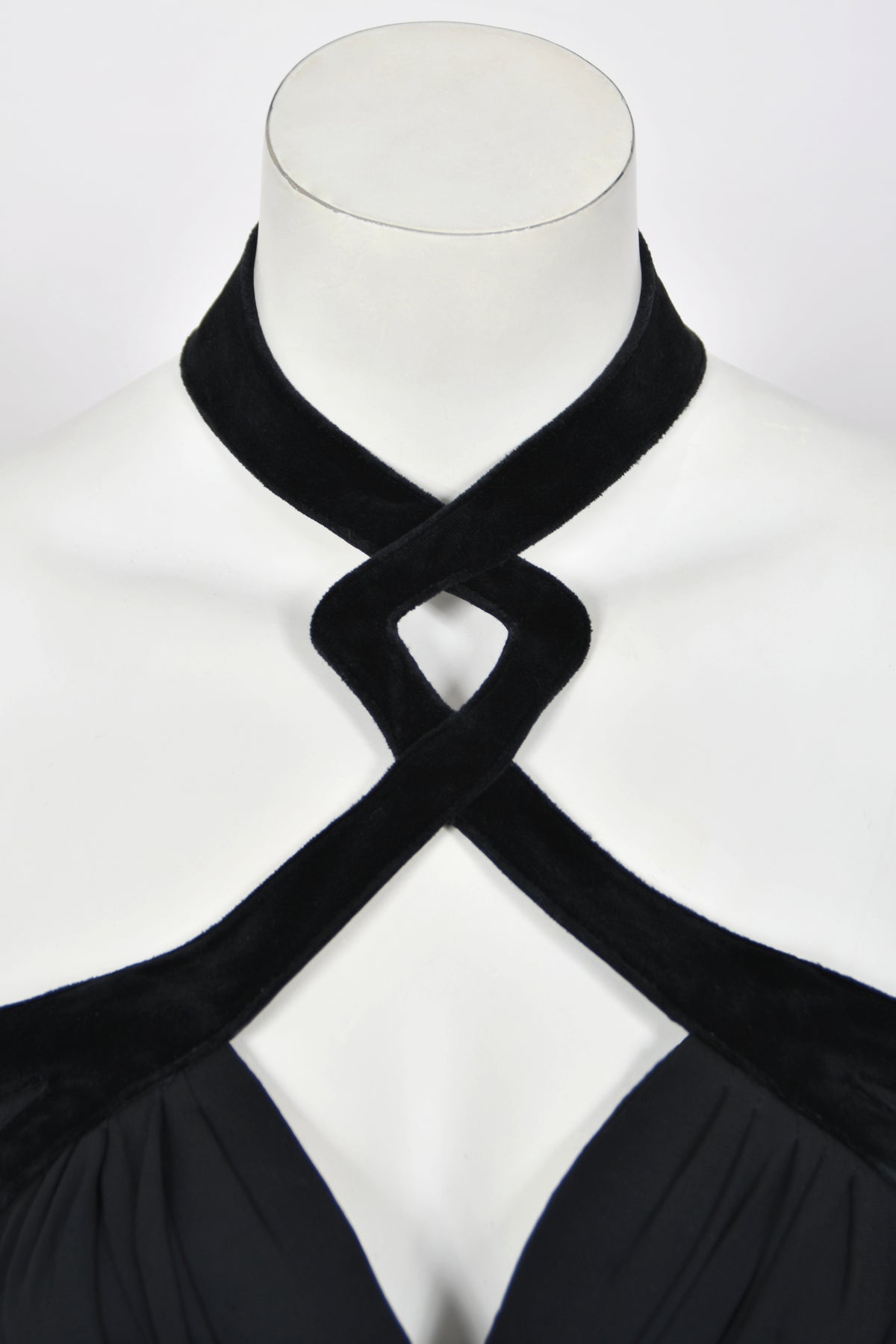 1998 Thierry Mugler Runway Black Silk-Jersey &amp; Velvet Bustier Cut-Out Halter Gown