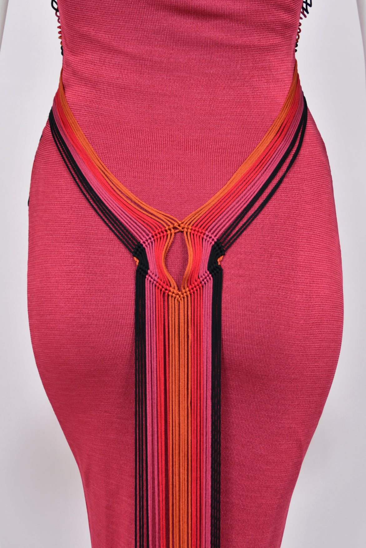 2003 Christian Dior by John Galliano Burgundy Red Stretch-Knit Draped Strings Maxi Dress