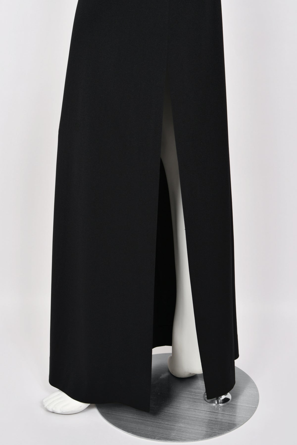 1975 Rudi Gernreich Documented Metal-Collar Black Jersey High-Slit Maxi Dress