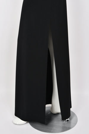 1975 Rudi Gernreich Documented Metal-Collar Black Jersey High-Slit Maxi Dress