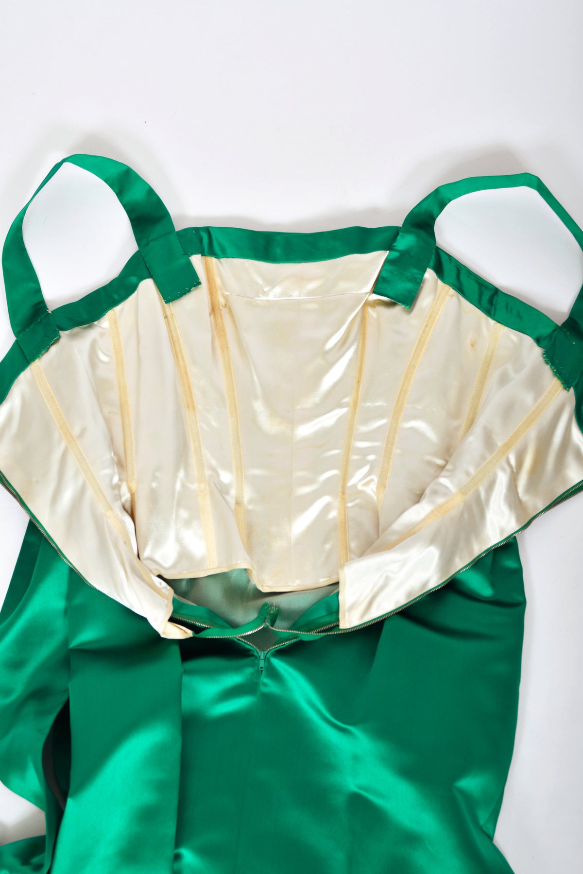 1958 Christian Dior by Yves Saint Laurent Emerald Green Satin Sash-Bow Cocktail Dress