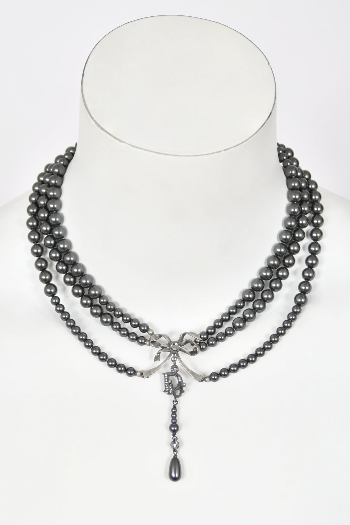 2007 Christian Dior by John Galliano Couture Runway Gunmetal Pearl Necklace &amp; Chandelier Earrings