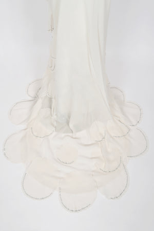 1990 Angelo Tarlazzi Paris Couture Ivory Silk Rhinestone Petals Bias-Cut Trained Gown