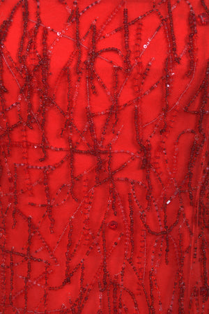 2001 Giorgio Armani 'Kate Moss for Vogue' Magazine Cover Fully-Beaded Ruby Red Silk Tulle Finale Gown