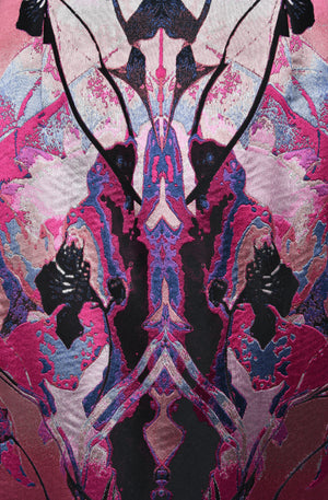 2010 Alexander McQueen Orchid Print Silk Jacquard & Tulle Asymmetric Bustle Gown