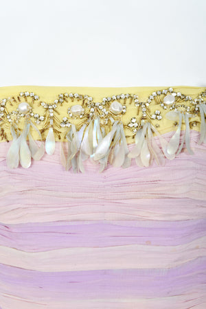 1950 Carven Haute Couture for Cécile Aubry Lilac Yellow Ombré Silk Corset Strapless Hooded Gown