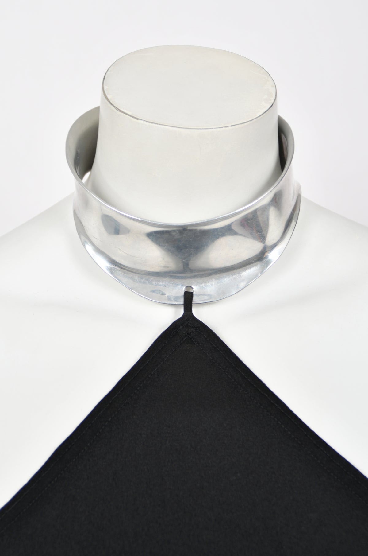 1975 Rudi Gernreich Documented Metal-Collar Black Jersey High-Slit Maxi Dress