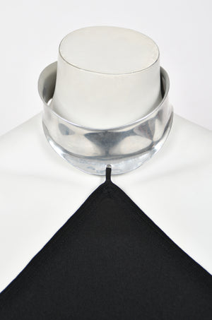 1975 Rudi Gernreich Documented Metal-Collar Black Jersey High-Slit Maxi Dress