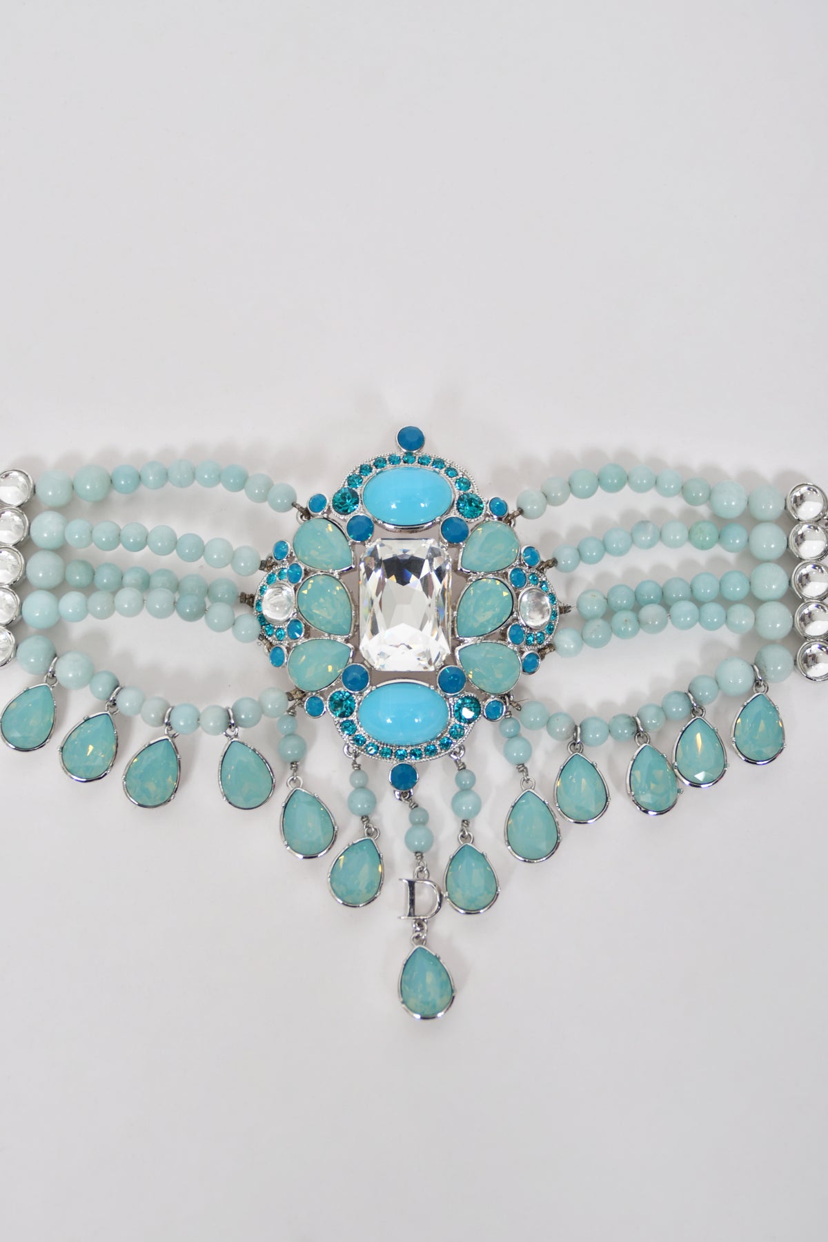 2008 Christian Dior by John Galliano Runway Turquoise Crystal Cabochons Beaded Statement Belt