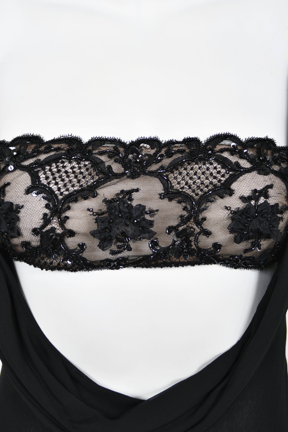 2004 Valentino Runway Beaded Bralette Draped Sheer Silk Cut-Out Gown