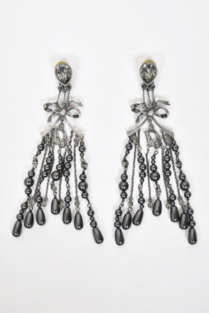 2007 Christian Dior by John Galliano Couture Runway Gunmetal Pearl Necklace & Chandelier Earrings