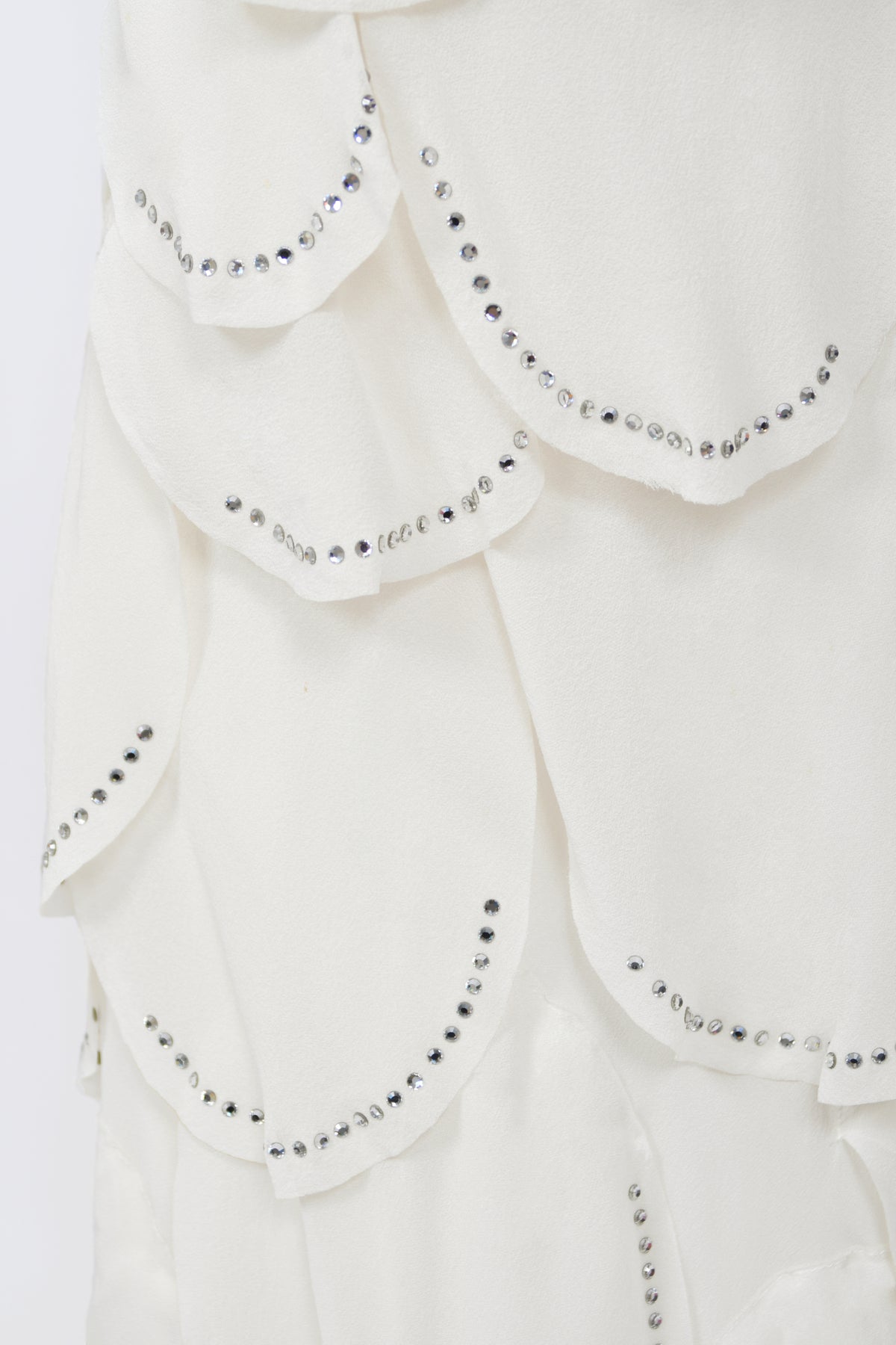 1990 Angelo Tarlazzi Paris Couture Ivory Silk Rhinestone Petals Bias-Cut Trained Gown