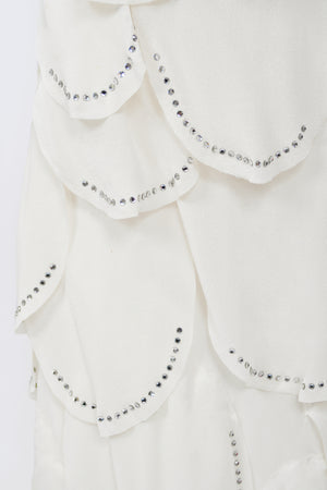 1990 Angelo Tarlazzi Paris Couture Ivory Silk Rhinestone Petals Bias-Cut Trained Gown