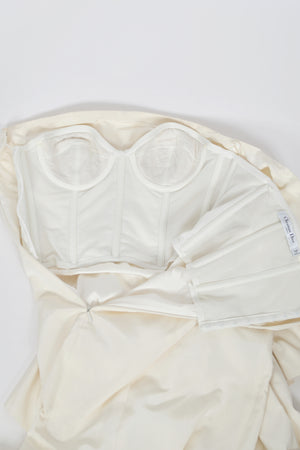 2008 Christian Dior by John Galliano Ivory Silk Strapless Bustier Peplum Gown