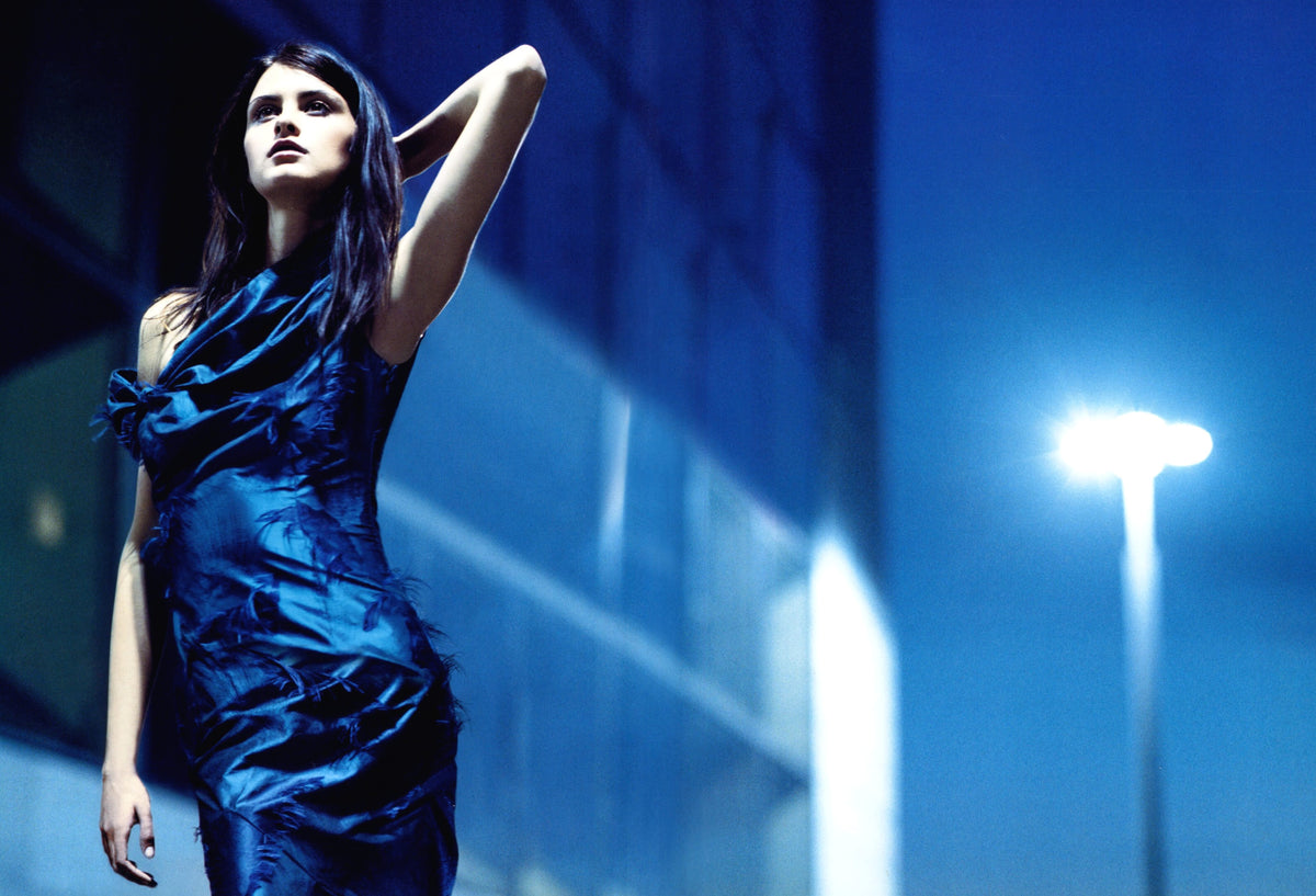 1999 Christian Dior by John Galliano Sapphire Blue Eyelash Silk Backless Bias-Cut Gown