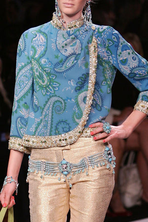 2008 Christian Dior by John Galliano Runway Turquoise Crystal Cabochons Beaded Statement Belt