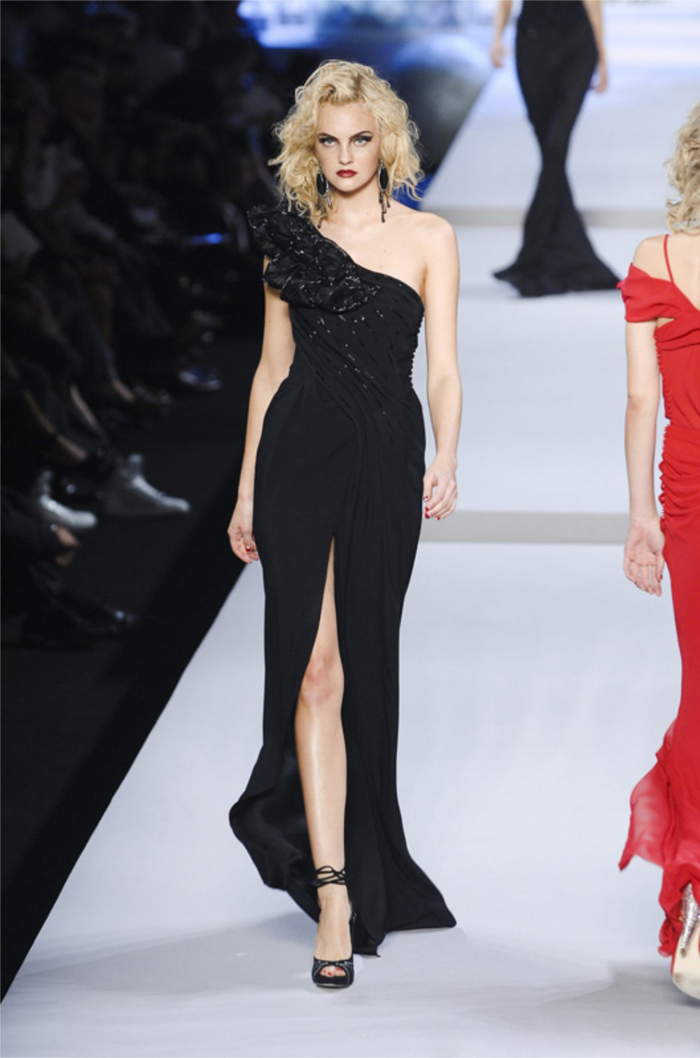2008 Christian Dior by John Galliano Black Beaded Silk High Slit Bias-Cut Gown