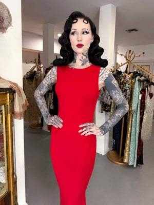 2012 Christian Dior by John Galliano Cruise Collection Ruby Red Silk Draped Backless Bias-Cut Gown