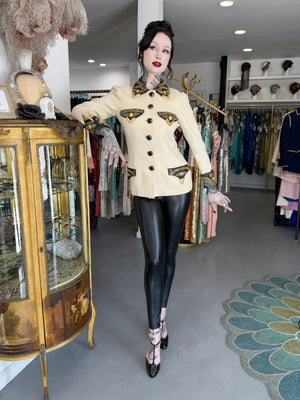 1992 Gianni Versace 'Miss S & M' Runway Collection Ivory Wool Studded Leather Editorial Jacket