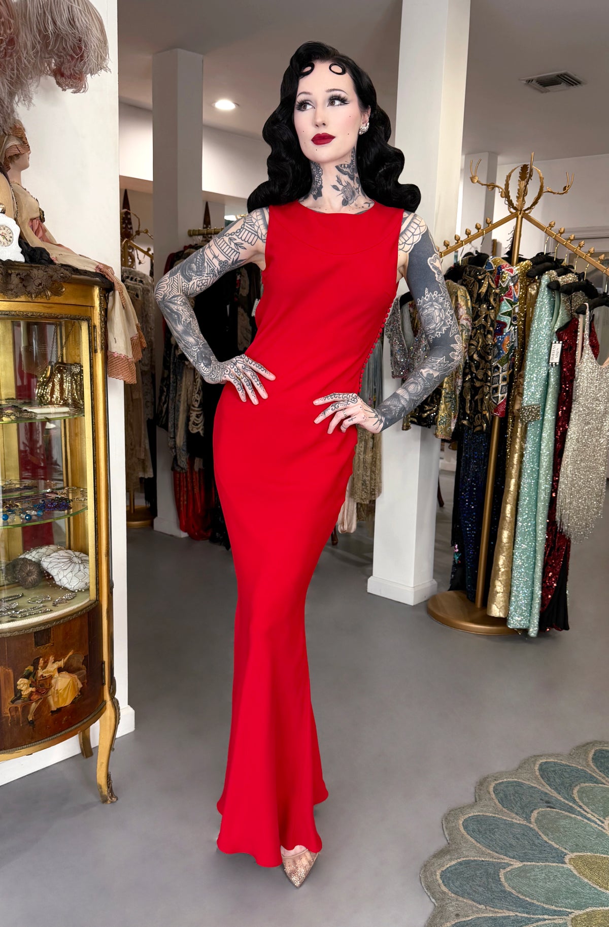 2012 Christian Dior by John Galliano Cruise Collection Ruby Red Silk Draped Backless Bias-Cut Gown