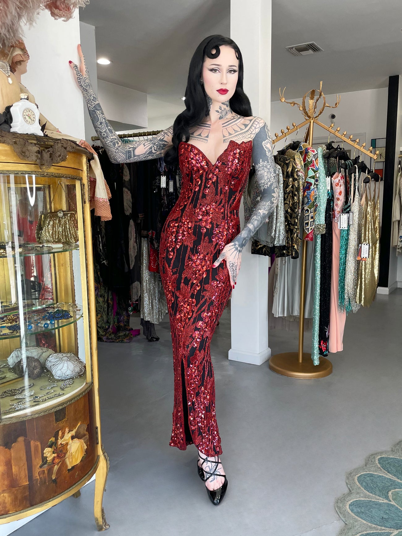 bob mackie beaded dress Vintage Bob Mackie Gold/Silver/White Beaded Full-Length Dress
