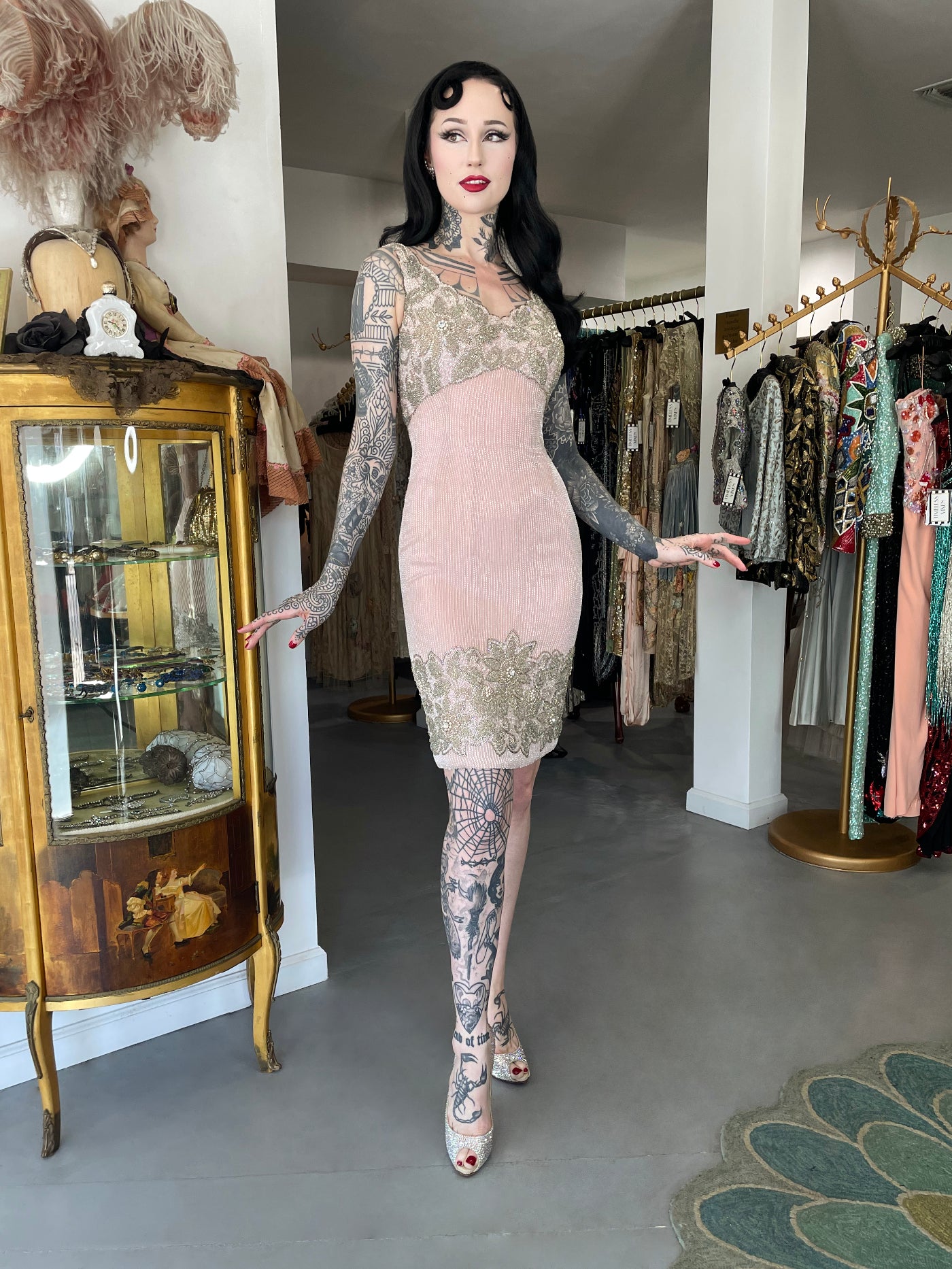 1965 Helen Rose Couture Fully-Beaded Blush Pink Silk Hourglass Dress - Timeless Vixen 1965 Helen Rose Couture Fully-Beaded Blush Pink Silk Hourglass Dress - Timeless Vixen