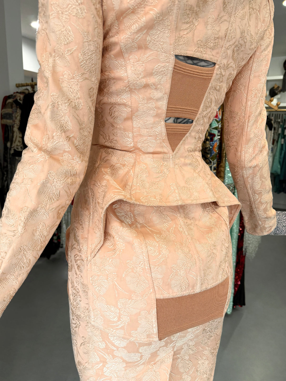 2004 Jean Paul Gaultier Runway Embroidered Blush Pink Corset Jacket & Matching Skirt