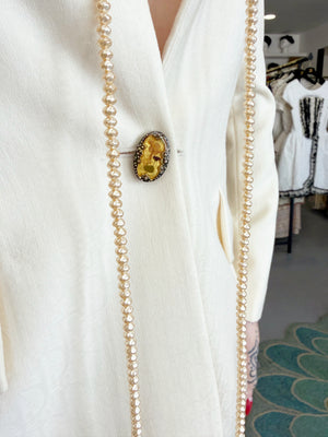 1999 Christian Dior by John Galliano Ivory Logo-Print Silk Enamel Buttons Pantsuit
