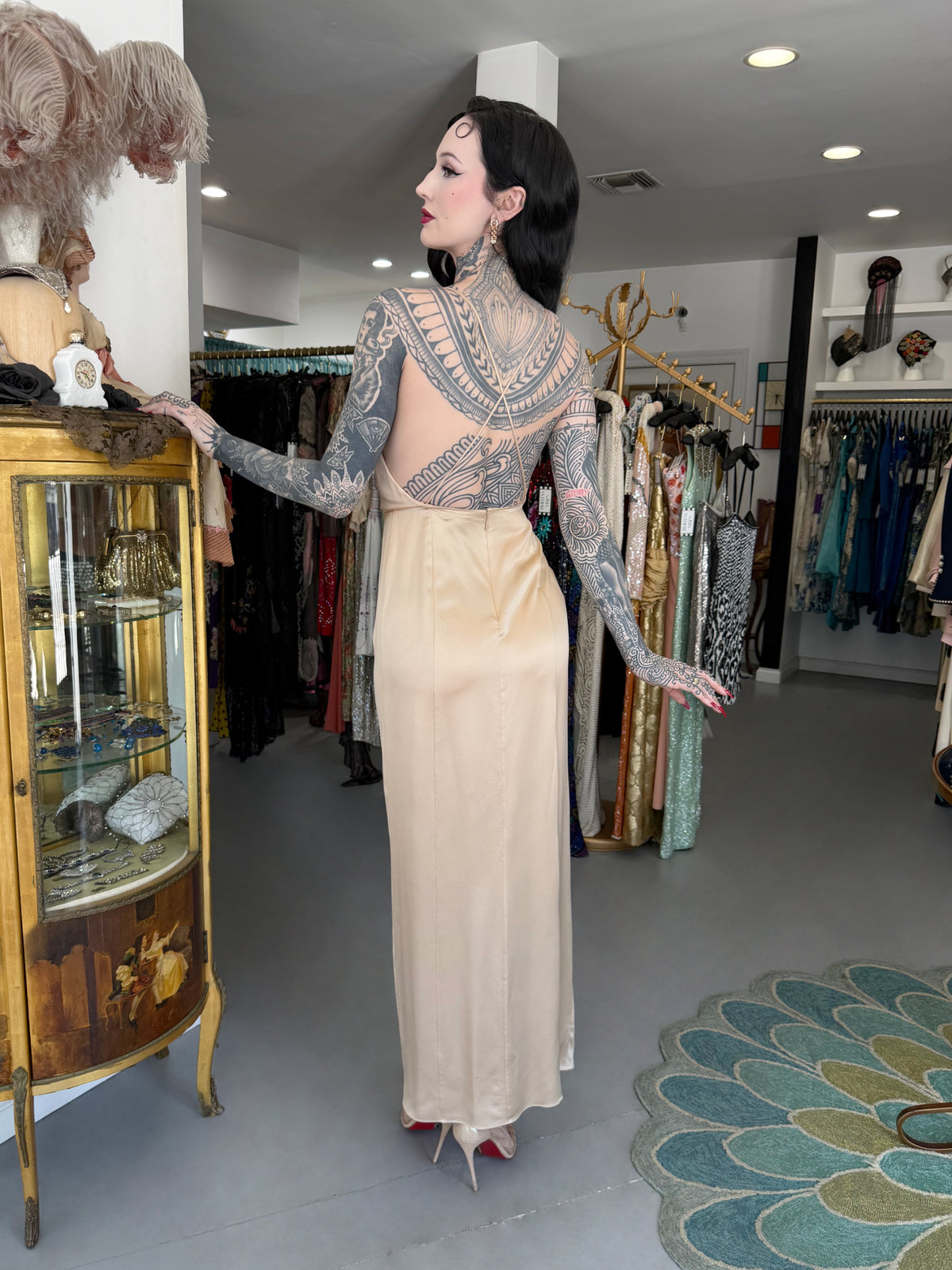 2011 Gucci Resort Collection Champagne Silk Draped Low-Plunge High Slit Maxi Slip Dress