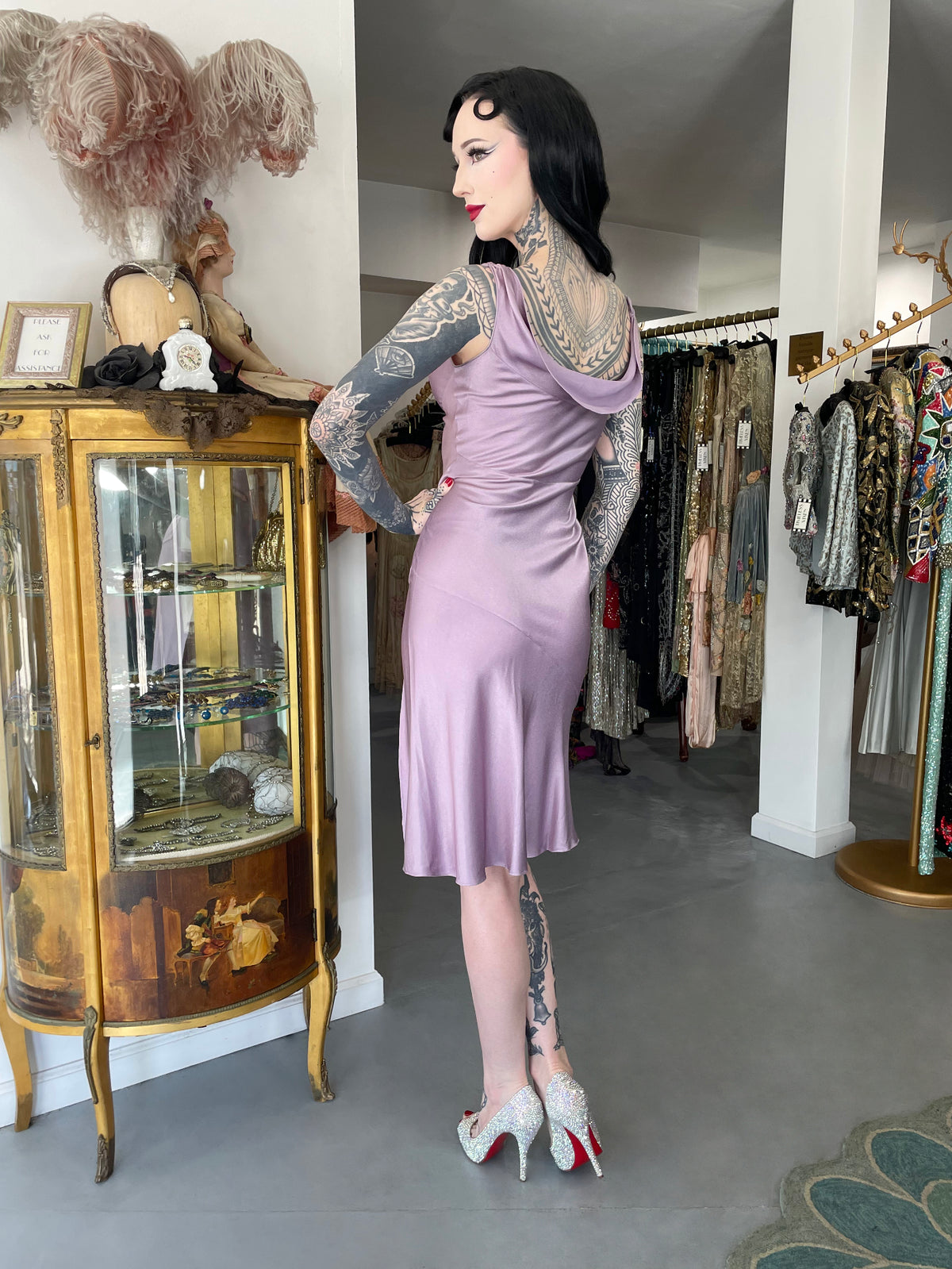 2000 John Galliano Lilac Satin Asymmetric Draped High Slit Bias-Cut Slip Dress