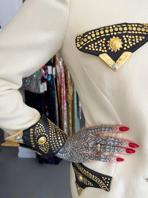 1992 Gianni Versace 'Miss S & M' Runway Collection Ivory Wool Studded Leather Editorial Jacket