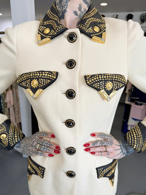 1992 Gianni Versace 'Miss S & M' Runway Collection Ivory Wool Studded Leather Editorial Jacket