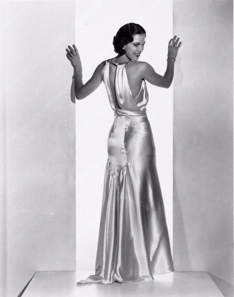 1930’s Ivory Leaf Motif & Blush Pink Silk Satin Floral Appliqué Bias-Cut Trained Couture Gown