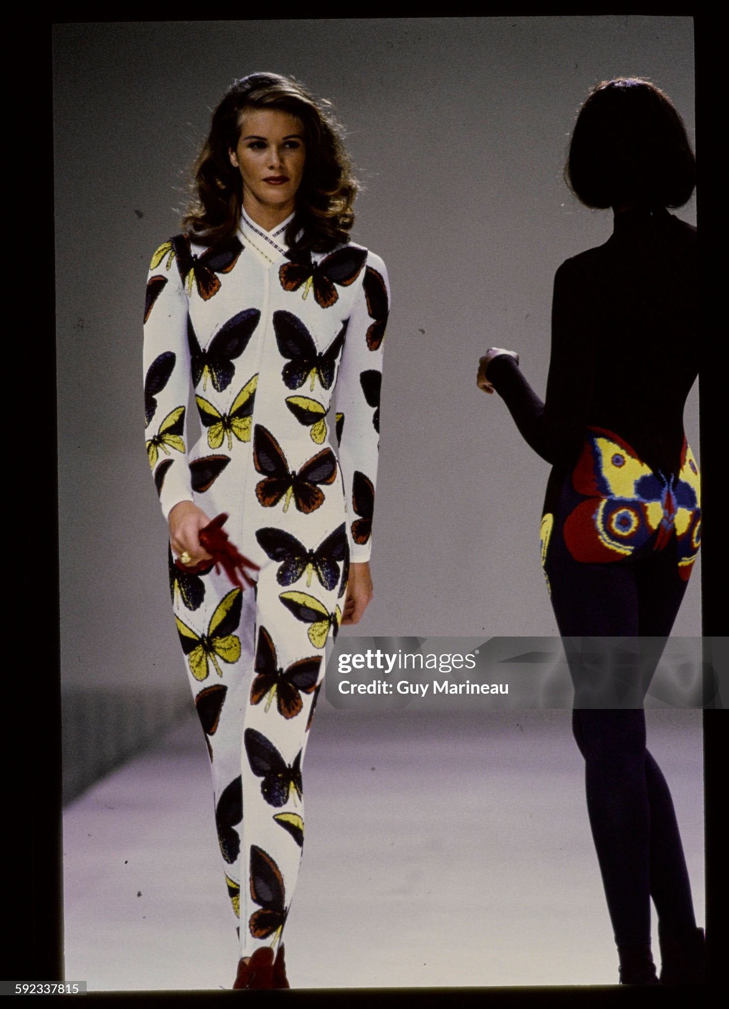 1991 Azzedine Alaïa Iconic Runway Butterfly Print Ivory Stretch Knit Bodycon Catsuit