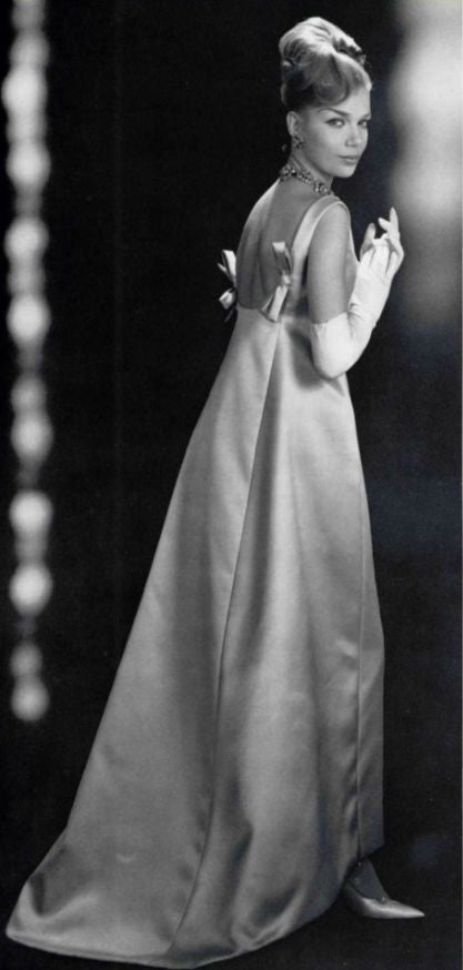 1962 Christian Dior Paris Ivory Silver Floral Silk Brocade Back-Bows Bridal Gown