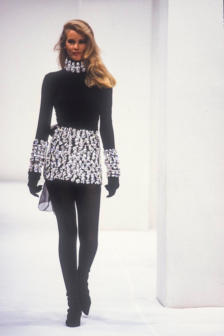 【VIP価格】DOLCE & GABBANA Black Crystal Runway Skirt Vintage 1991 Dolce & Gabbana Runway Crystal Rhinestone Black