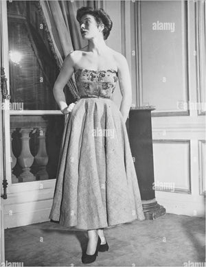 1949 Jacques Fath Attributed Haute Couture Embroidered Beaded Eyelet Cream Linen Gown