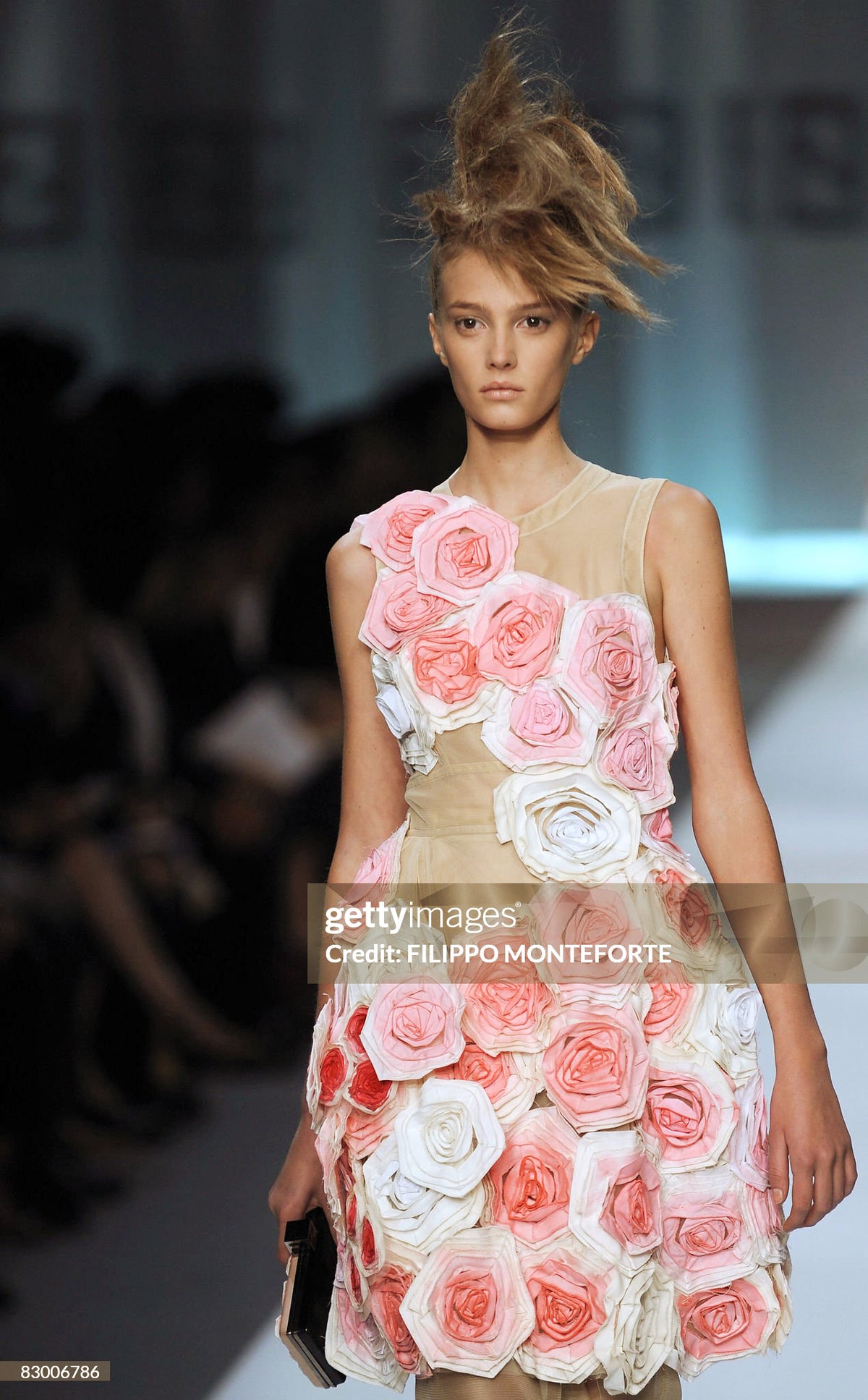 2009 Fendi by Karl Lagerfeld Museum-Held Roses Appliqué Sheer Illusion Dress