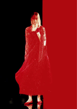 2001 Giorgio Armani 'Kate Moss for Vogue' Magazine Cover Fully-Beaded Ruby Red Silk Tulle Finale Gown