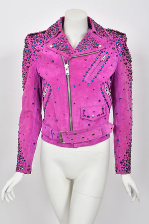 1990 Bob Mackie for Cher Signed Studded Fuchsia Suede Motorcycle Jacket & Boots