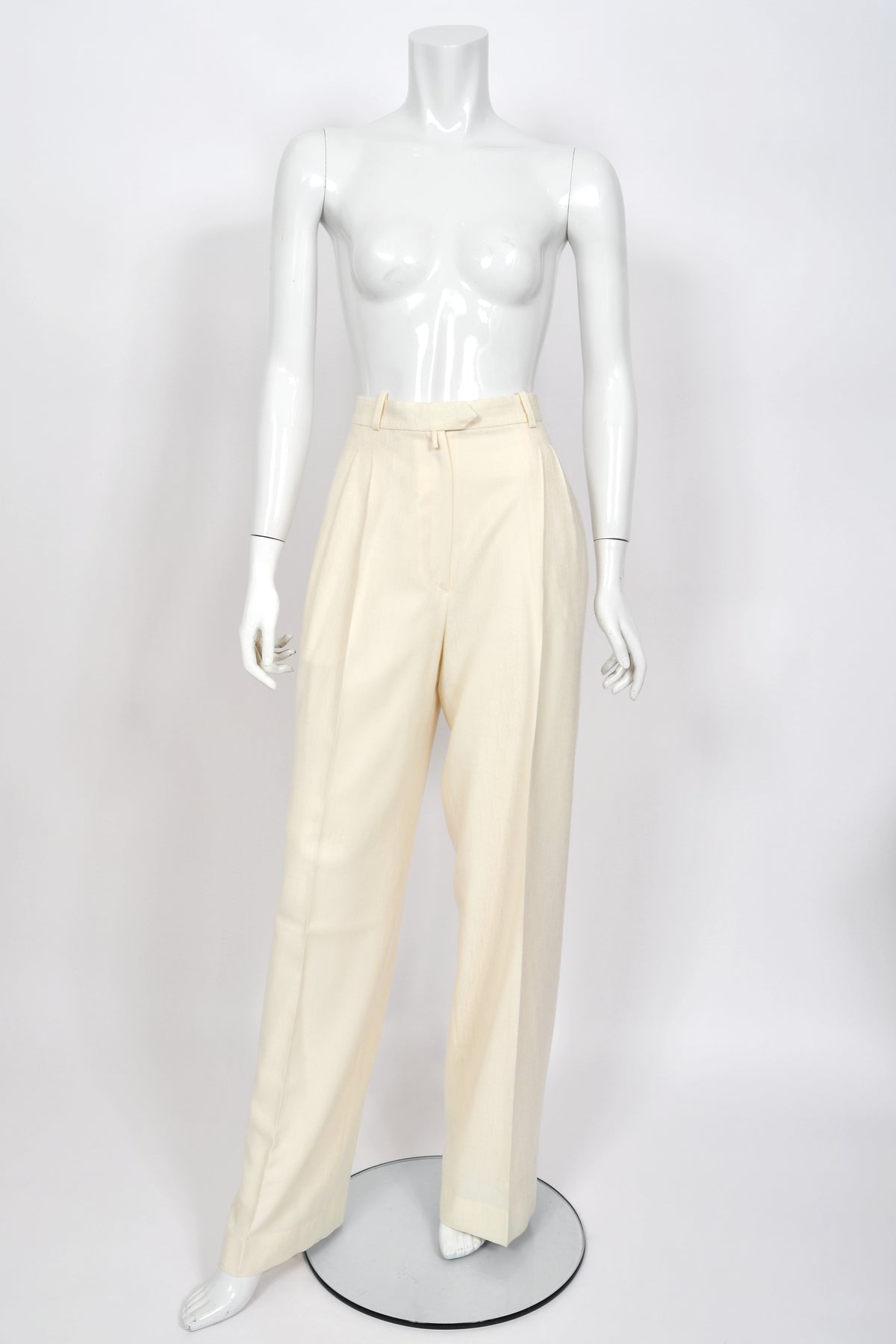 1999 Christian Dior by John Galliano Ivory Logo-Print Silk Enamel Buttons Pantsuit