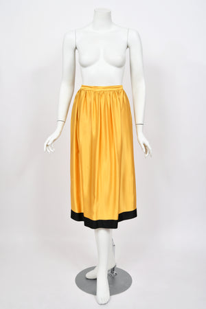 1977 Ungaro Haute Couture Runway Colorful Silk Kimono-Sleeve Tunic Blouse & Skirt Ensemble