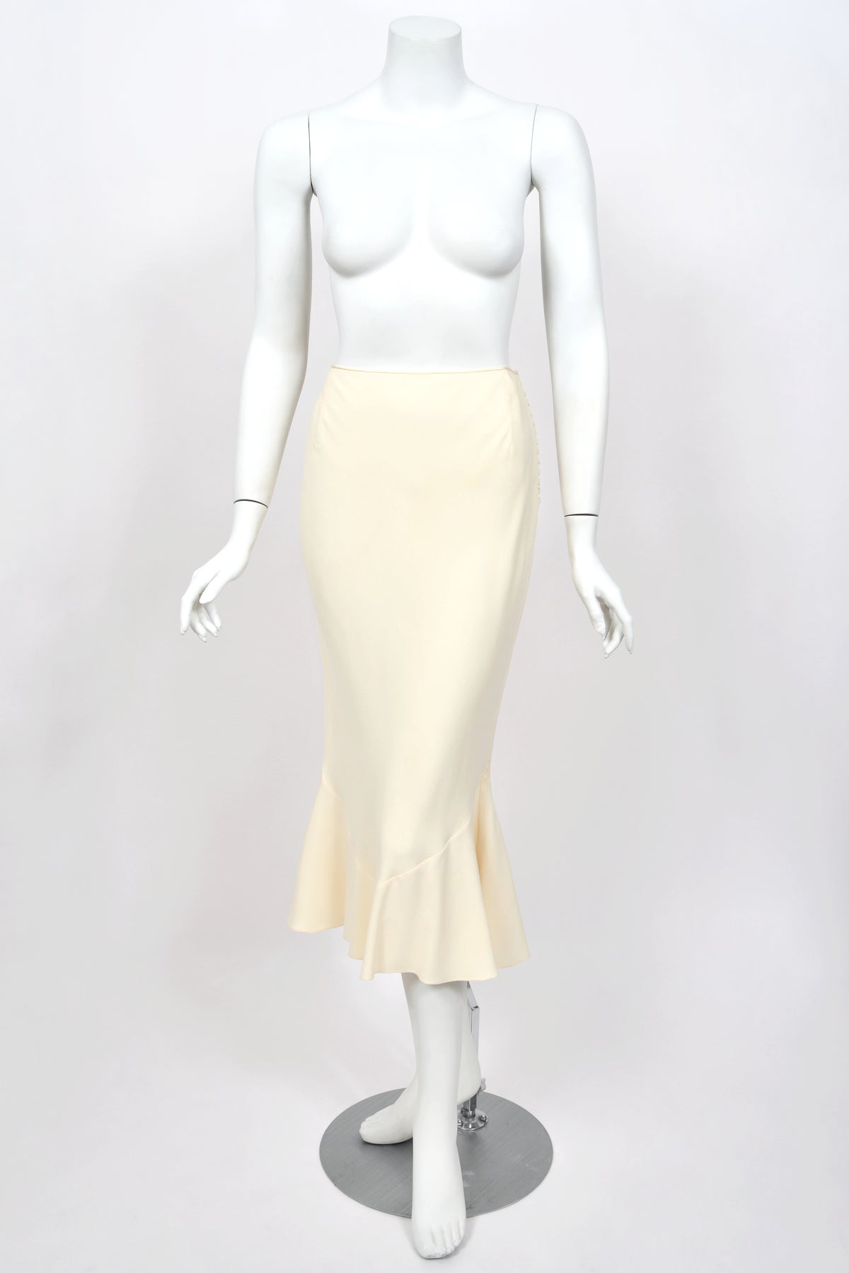 1998 John Galliano ‘Haute Bohème’ Collection Ivory Knit Ruffle Sleeve Jacket &amp; Bias-Cut Skirt Set w/Tags